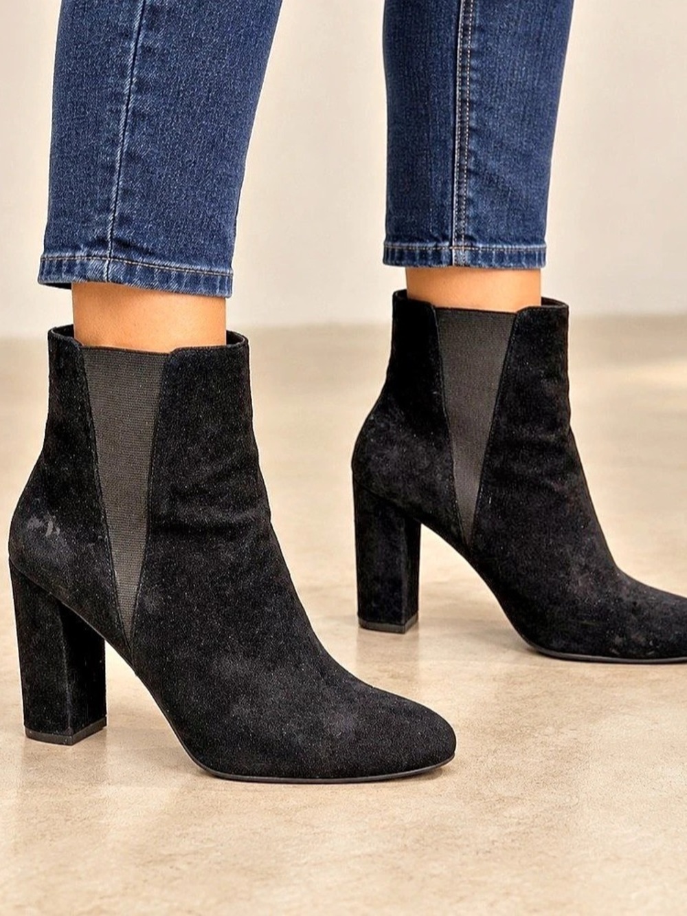 Steve Madden Black Suede Heeled Ankle Boots